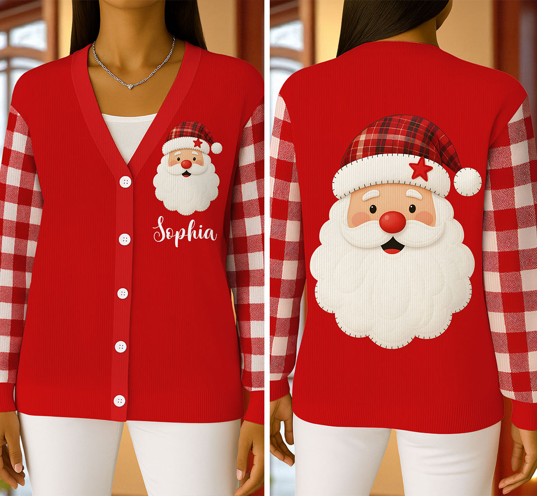 Custom Christmas Santa Claus Knitted Cardigan UKTZ5151005