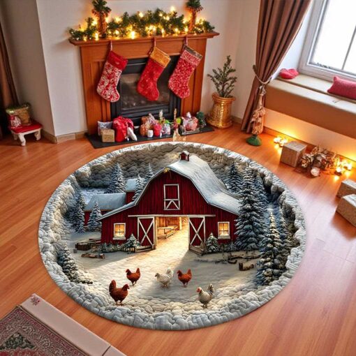Farmhouse Chicken  3D Xmas Room Round Rug Mat PMTZ5211001 - Image 5