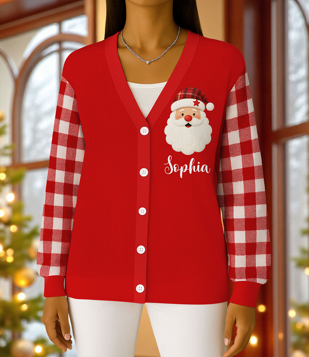 Custom Christmas Santa Claus Knitted Cardigan UKTZ5151005 - Image 2