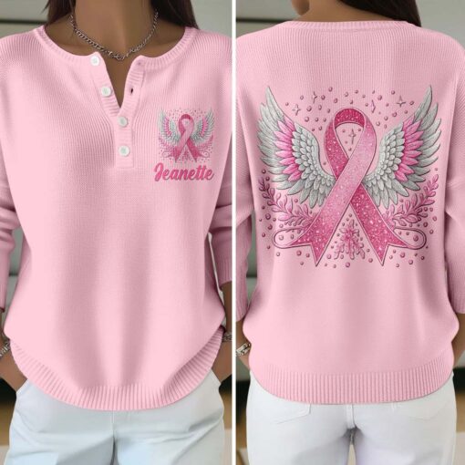 Personalized Breast Cancer Buttoned Cardigan Sweater QFTD5111002