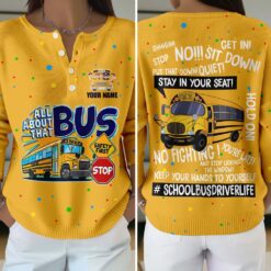 Personalized School Bus Driver Buttoned Cardigan Sweater QFTD5111004