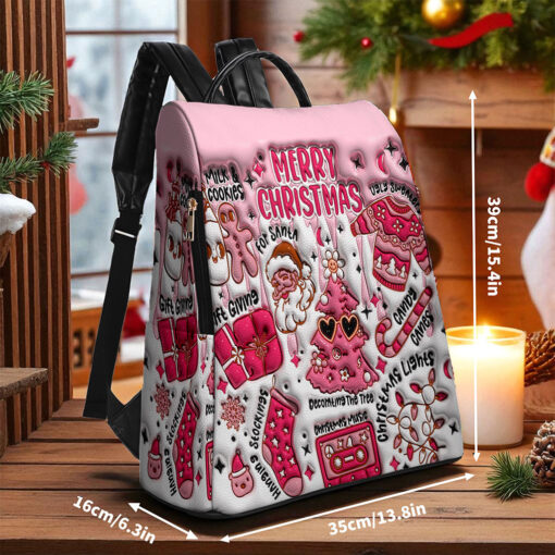 Christmas Vibes FAUX 3D INFLATED PU Leather Backpack QFTO5141002 - Image 3