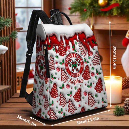 Personalized Christmas Vibes FAUX 3D INFLATED PU Leather Backpack QFTO5141003 - Image 3