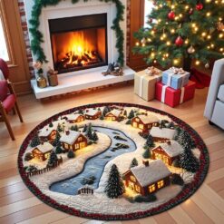 3D Printed Christmas Village Scene Small Snow Houses Round Rug UKND5151007