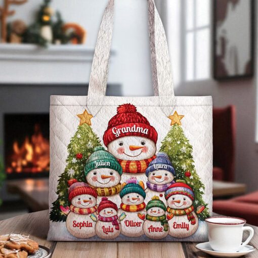 Personalized Snowman Grandma & Grandkids Quilted Tote Bag QFNT5151004 - Image 3