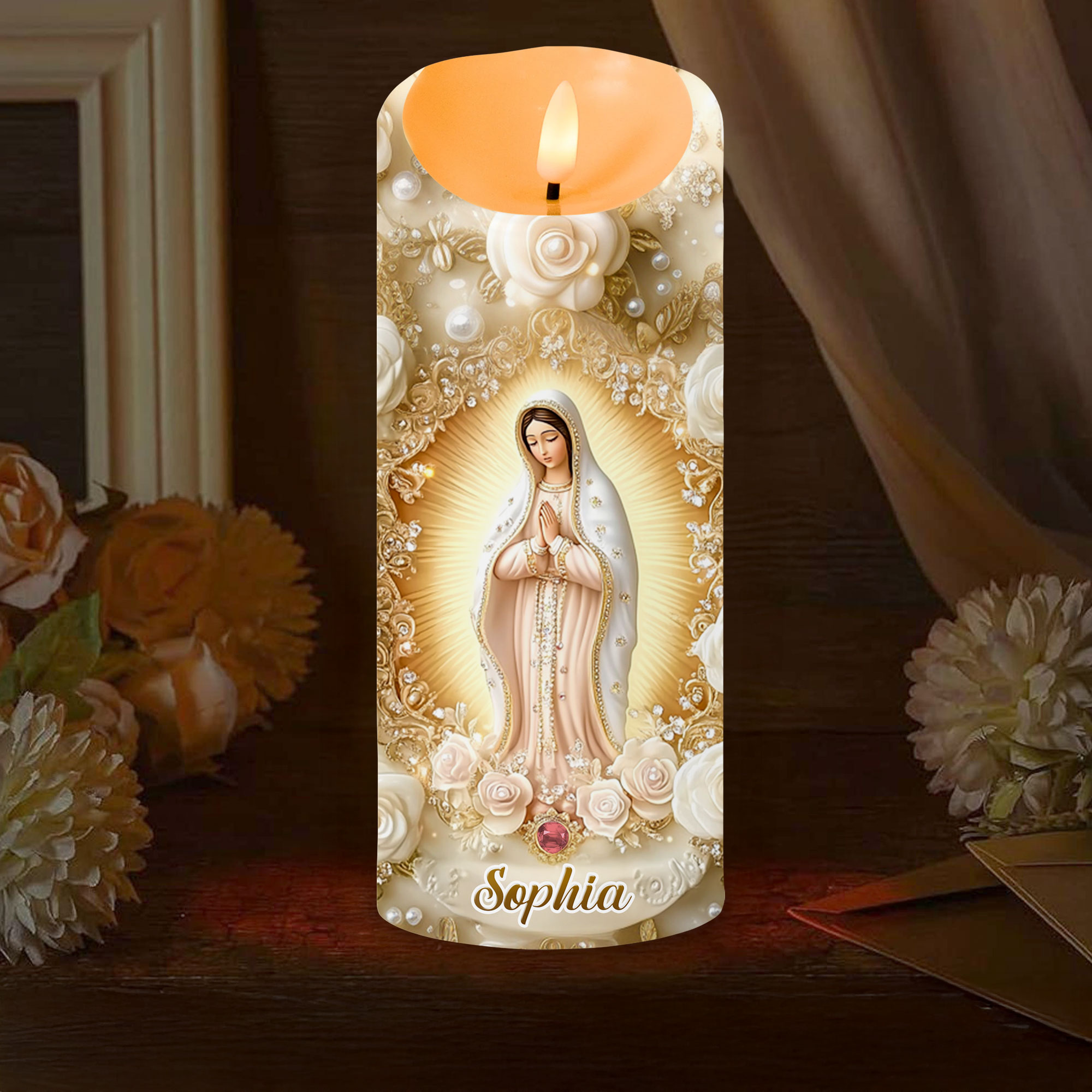 Personalized Virgin Mary LED Candle, Catholic Prayer Gift for Women, Christian Gift QFHA5290803 - Image 3