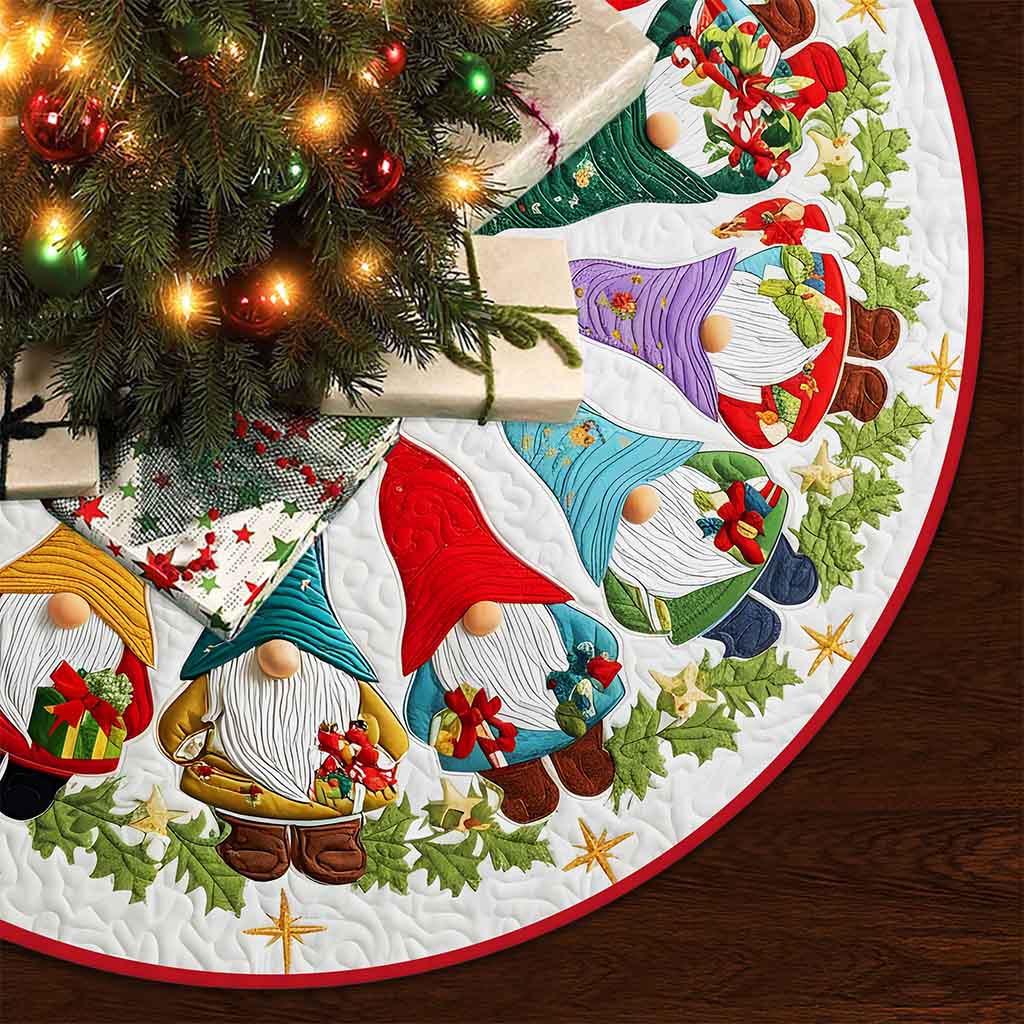 Christmas Tree Skirt with Gnome, Festive Holiday Decoration, Gnome Xmas Decor, Cozy Farmhouse Christmas Gift QFND5251010 - Image 2