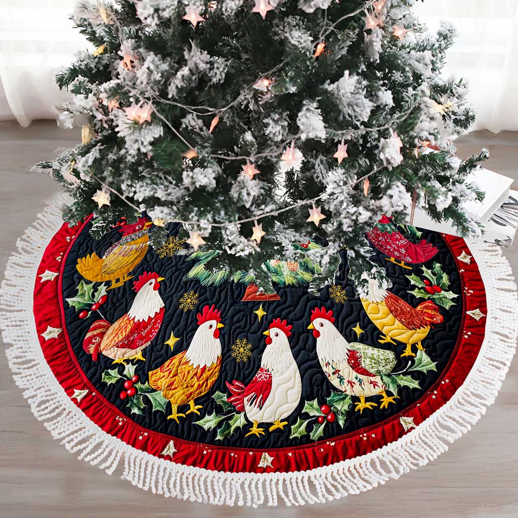 Roosters Christmas Tree Skirt, Chicken Tree Skirt UKTD5271004 - Image 2