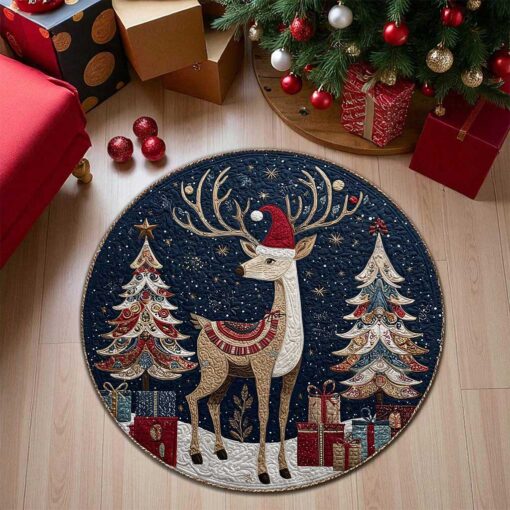 Reindeer Christmas Round 3D Printed Rug UKPY5031001 - Image 2