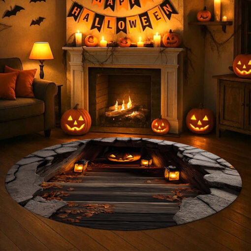 Pumpkin Halloween 3D Printed Rug, Halloween Round Mat UKHA5151001 - Image 2