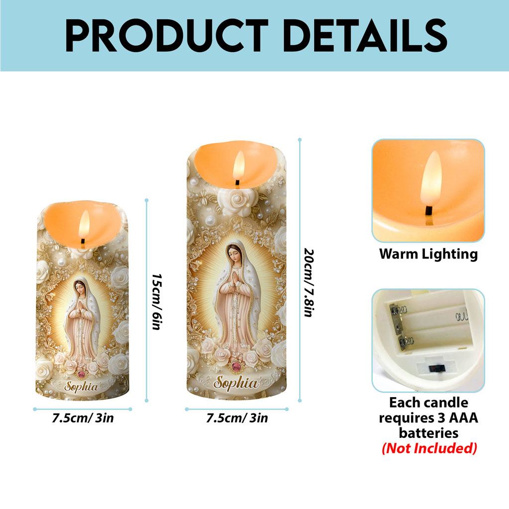 Personalized Virgin Mary LED Candle, Catholic Prayer Gift for Women, Christian Gift QFHA5290803 - Image 4