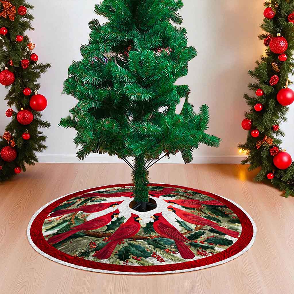 Red Cardinal Birds Christmas Tree Skirt QFND5251001 - Image 2