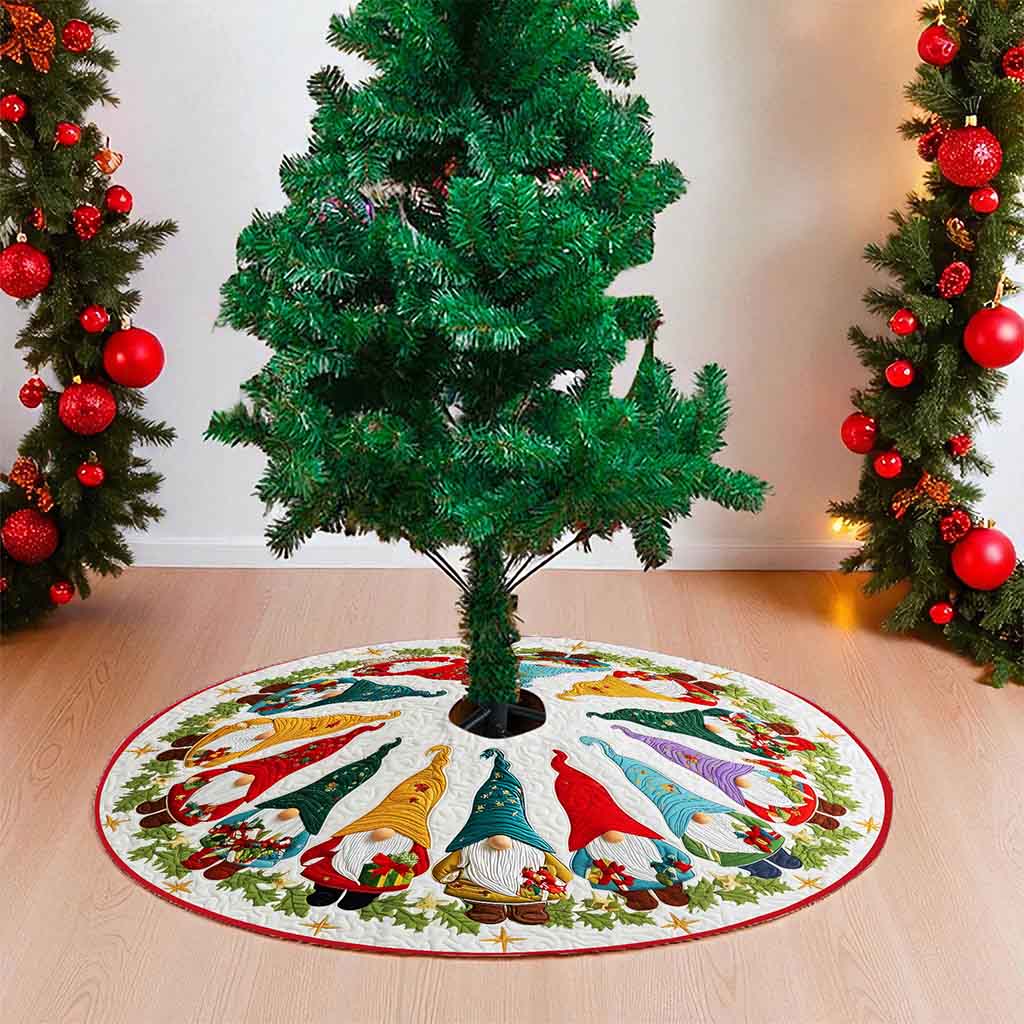 Christmas Tree Skirt with Gnome, Festive Holiday Decoration, Gnome Xmas Decor, Cozy Farmhouse Christmas Gift QFND5251010 - Image 4