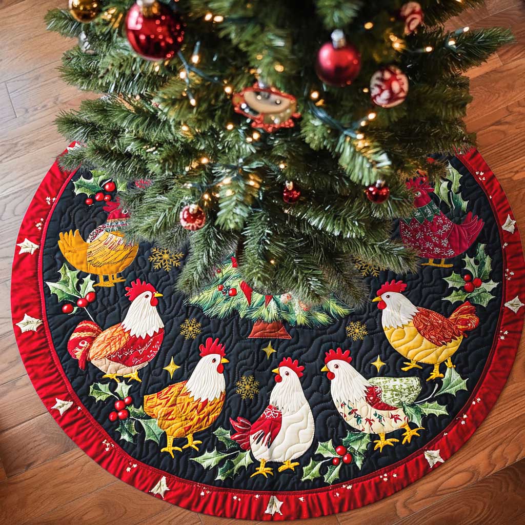 Roosters Christmas Tree Skirt, Chicken Tree Skirt UKTD5271004