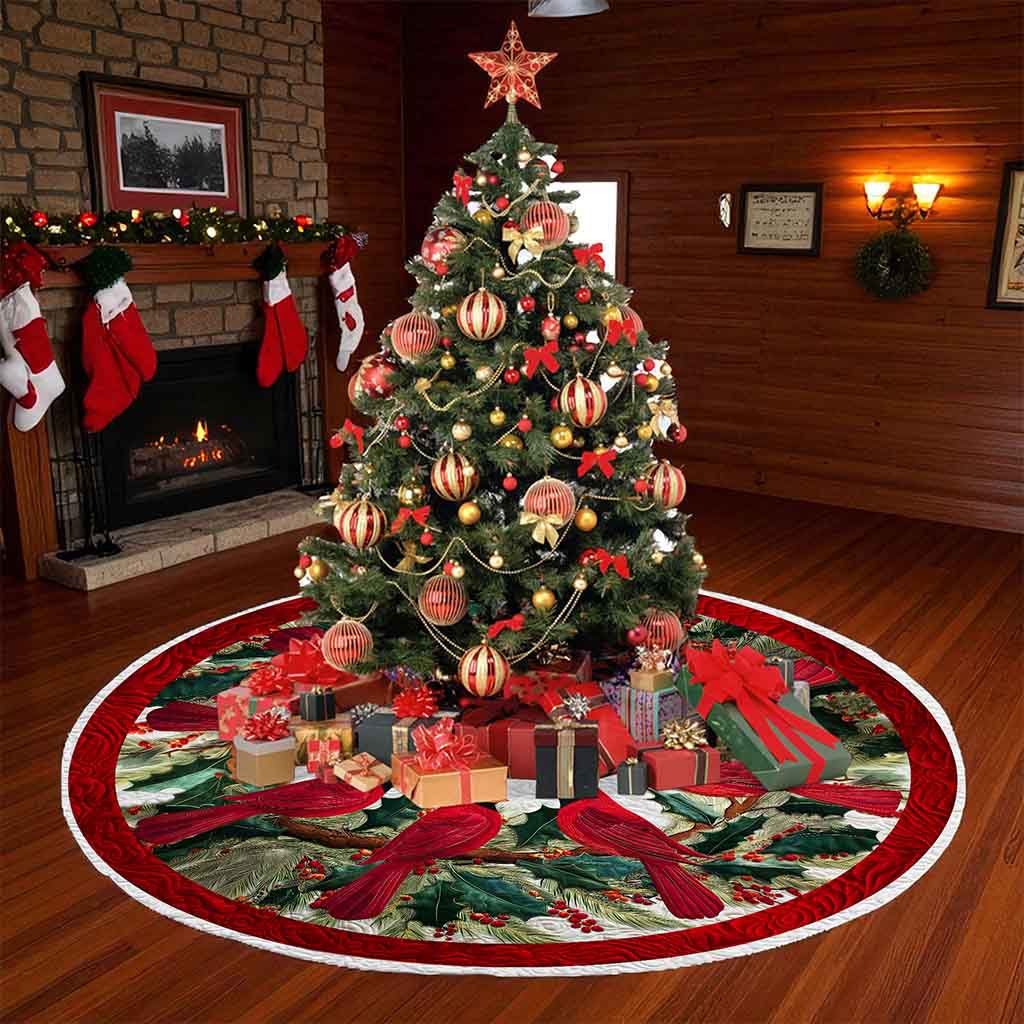 Red Cardinal Birds Christmas Tree Skirt QFND5251001 - Image 4