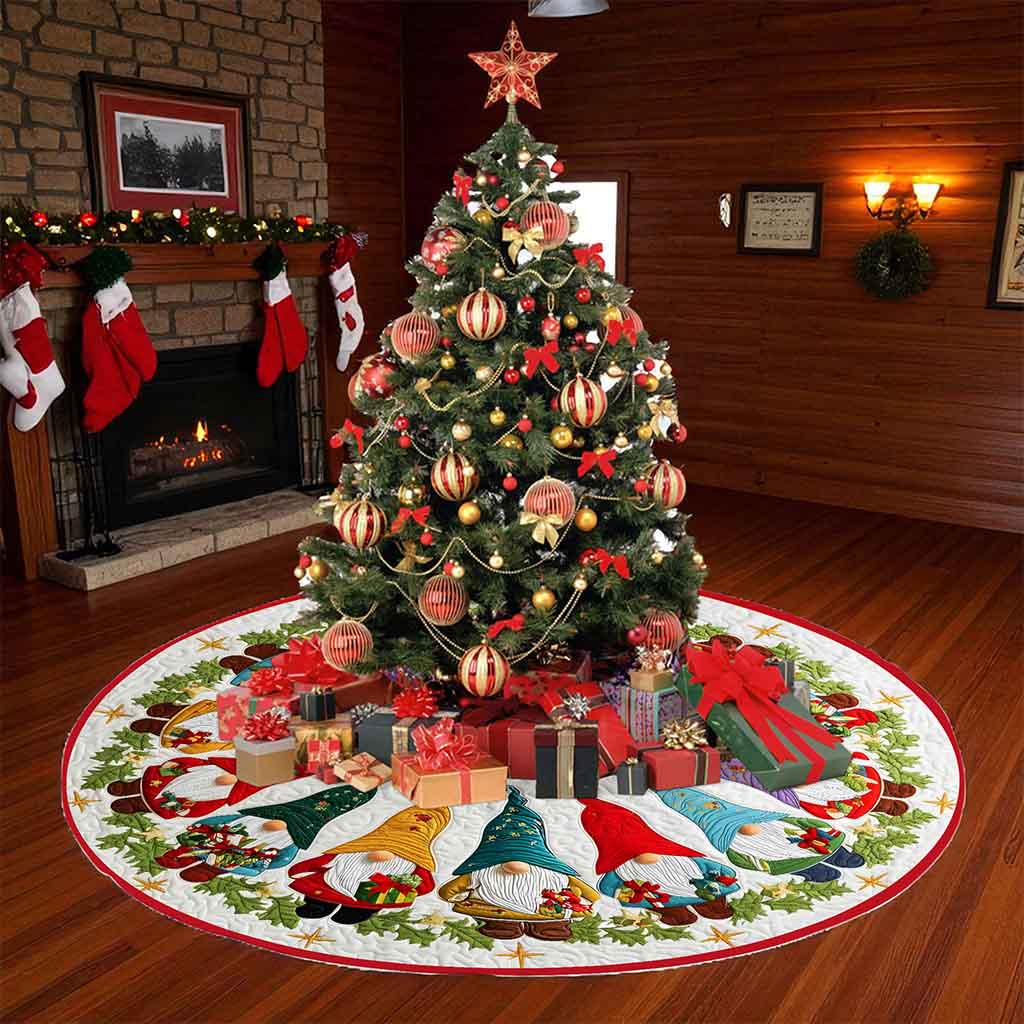 Christmas Tree Skirt with Gnome, Festive Holiday Decoration, Gnome Xmas Decor, Cozy Farmhouse Christmas Gift QFND5251010 - Image 3