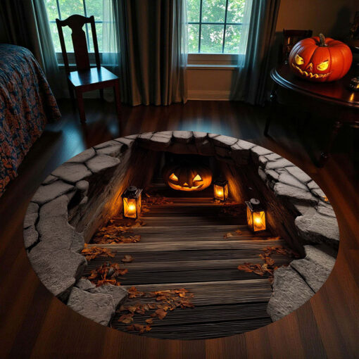 Pumpkin Halloween 3D Printed Rug, Halloween Round Mat UKHA5151001 - Image 3