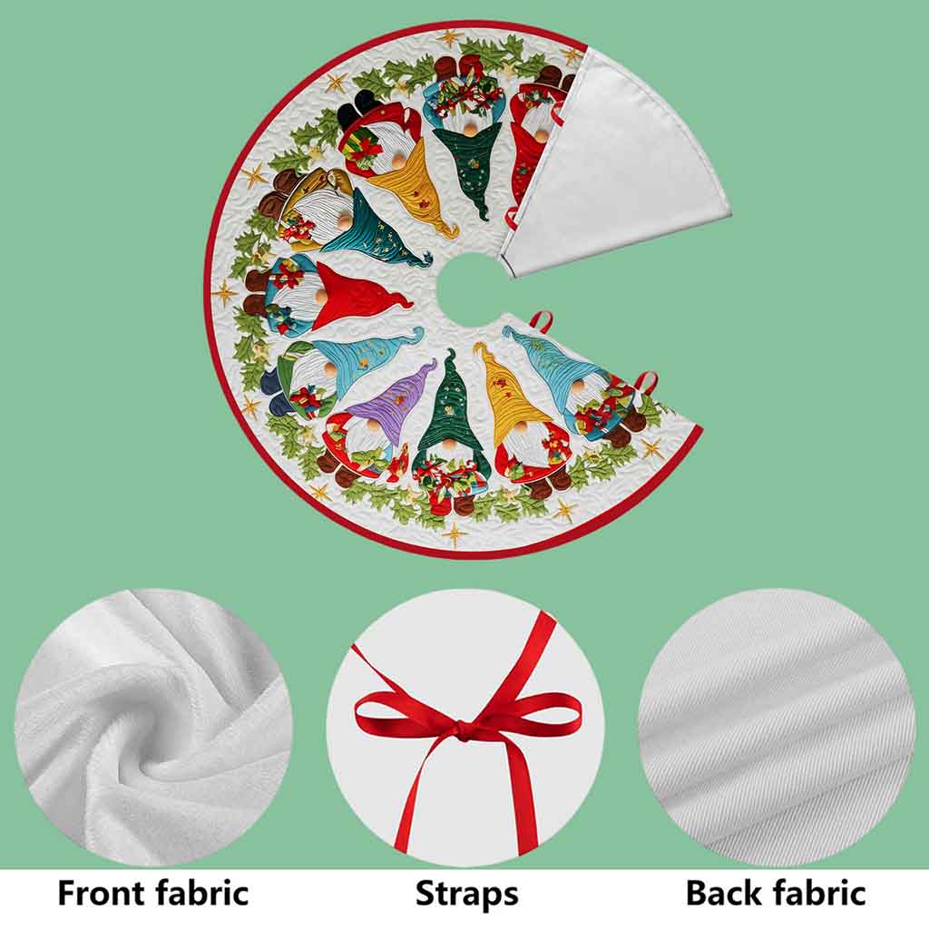 Christmas Tree Skirt with Gnome, Festive Holiday Decoration, Gnome Xmas Decor, Cozy Farmhouse Christmas Gift QFND5251010 - Image 6