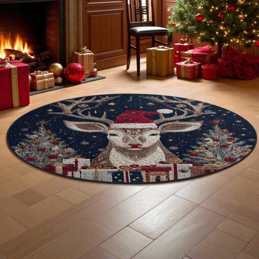 Reindeer Christmas Round 3D Printed Rug UKPY5021003 - Image 4