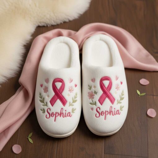 Personalized 3D Printed Effect Breast Cancer Cotton Slippers QFTD5141005 - Image 3