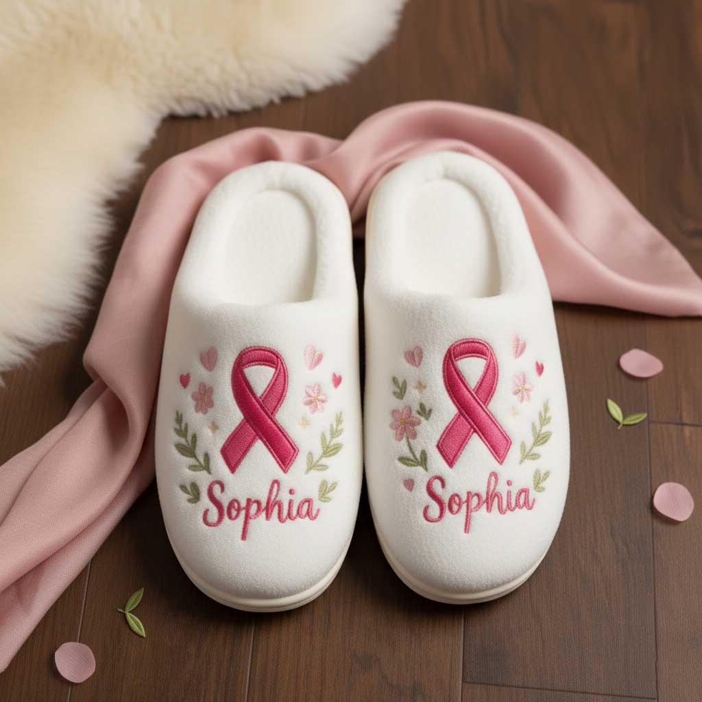 Personalized 3D Printed Effect Breast Cancer Cotton Slippers QFTD5141005 - Image 3