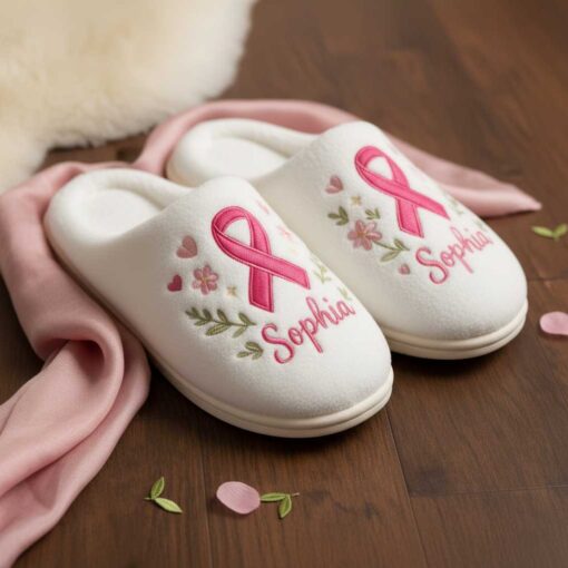 Personalized 3D Printed Effect Breast Cancer Cotton Slippers QFTD5141005 - Image 2
