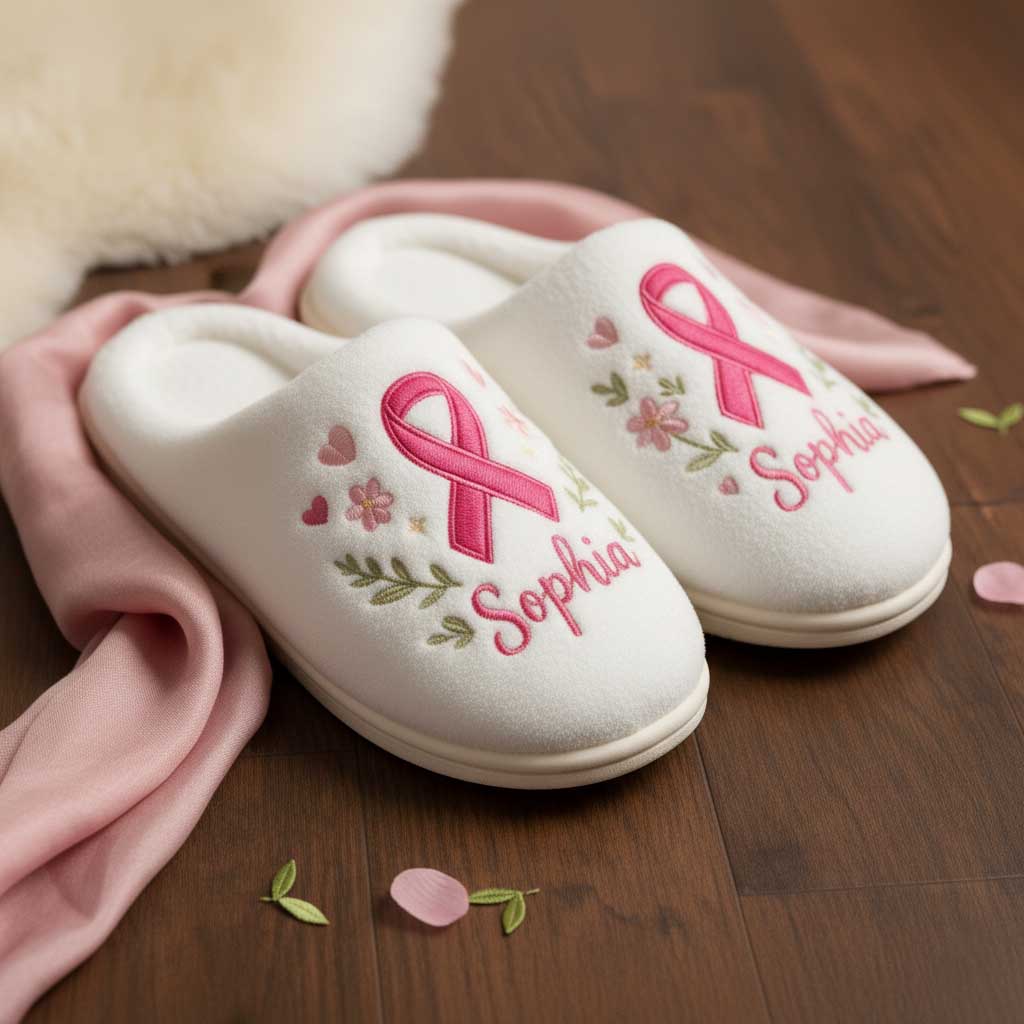 Personalized 3D Printed Effect Breast Cancer Cotton Slippers QFTD5141005 - Image 2