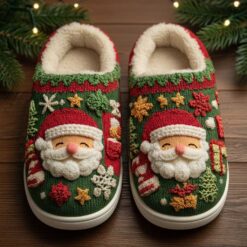 3D Printed Knit-Effect Santa Claus Christmas Cotton Slippers QFTD5141003