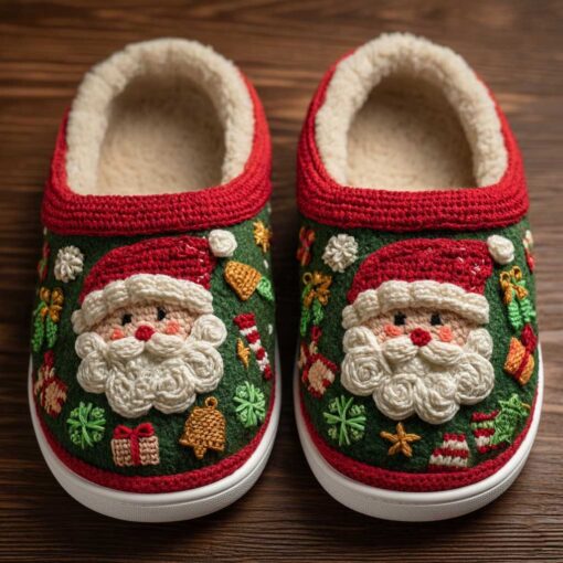 3D Printed Knit-Effect Santa Claus Christmas Cotton Slippers QFTD5141003 - Image 2