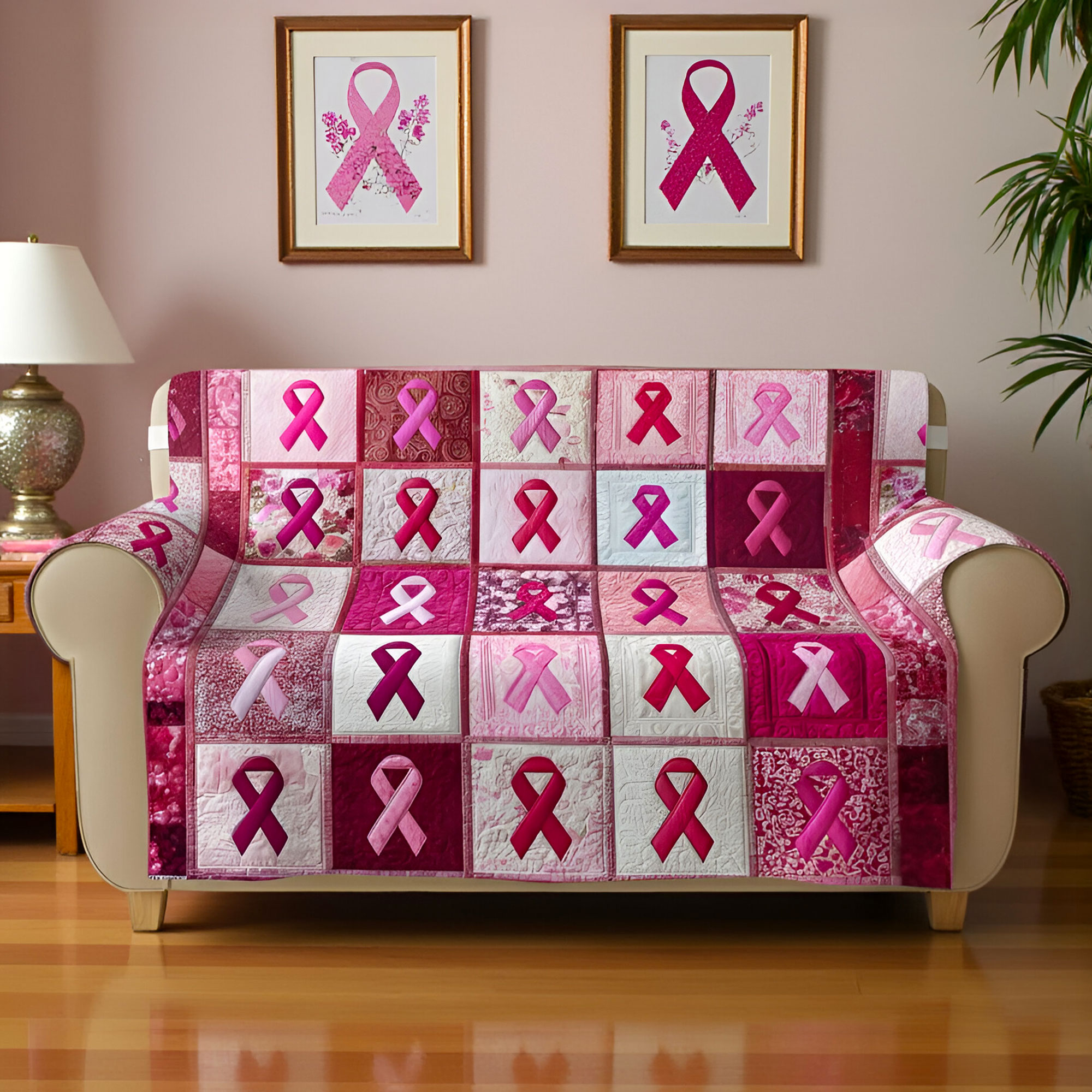 Breast Cancer Quilted Sofa Cover QFNT5291003