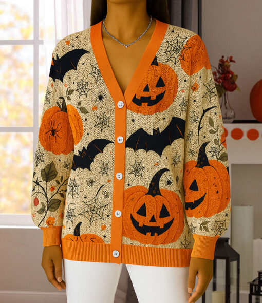 Pumpkin Halloween Knitted Cardigan UKTO5031001 - Image 2