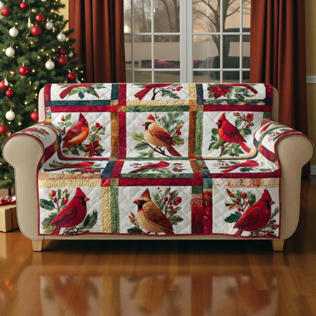 Red Cardinal Quilted Sofa Cover QFTD5051105 - Image 2
