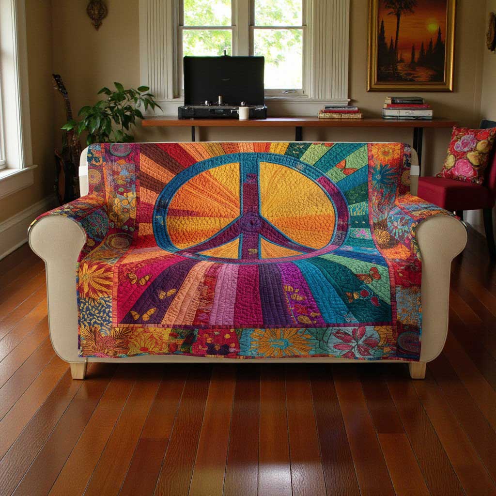 Peace Symbol Sofa Cover, Boho Hippie Christmas Sofa Cover QFTD5041103 - Image 2