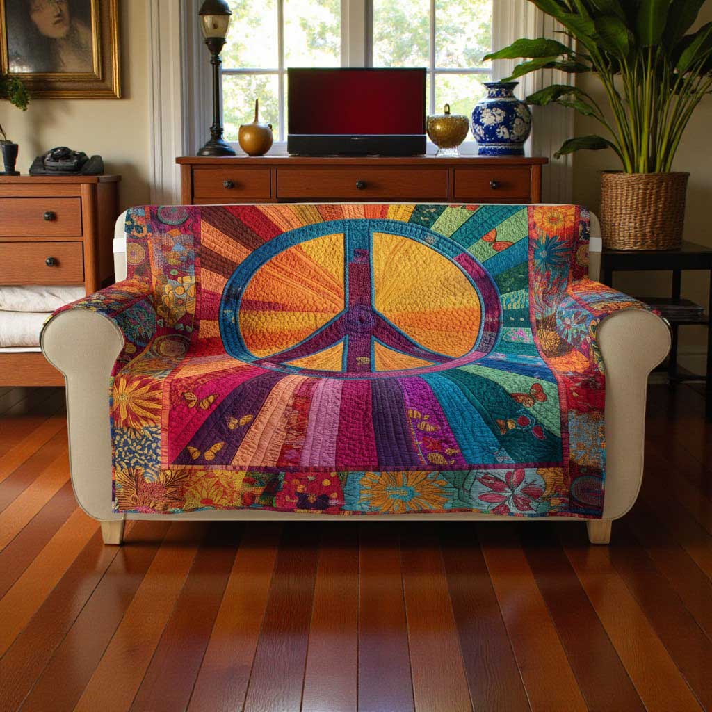 Peace Symbol Sofa Cover, Boho Hippie Christmas Sofa Cover QFTD5041103 - Image 3