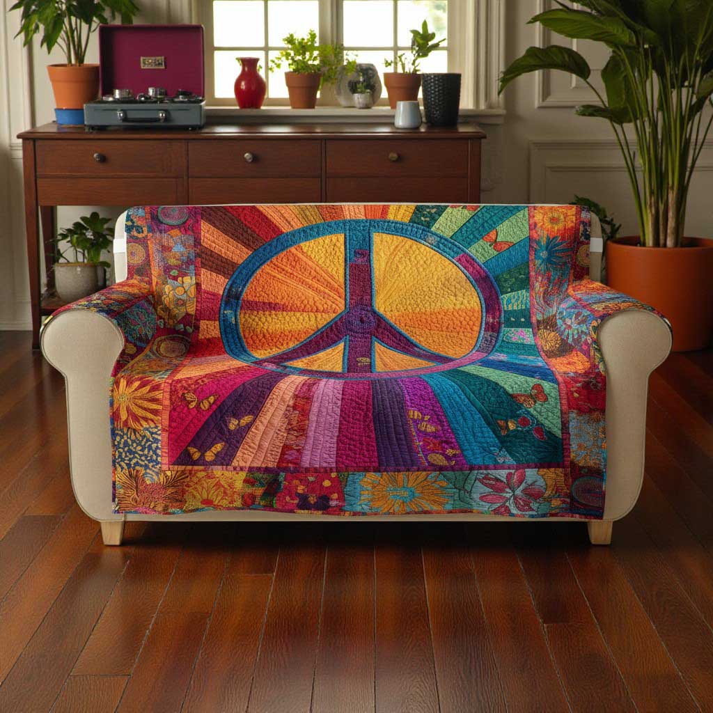 Peace Symbol Sofa Cover, Boho Hippie Christmas Sofa Cover QFTD5041103