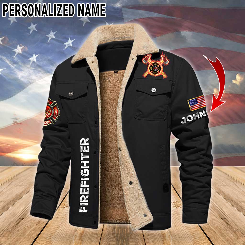 Personalized Firefighter Fleece Lined Polyester Jacket UKTZ5041102 - Image 3