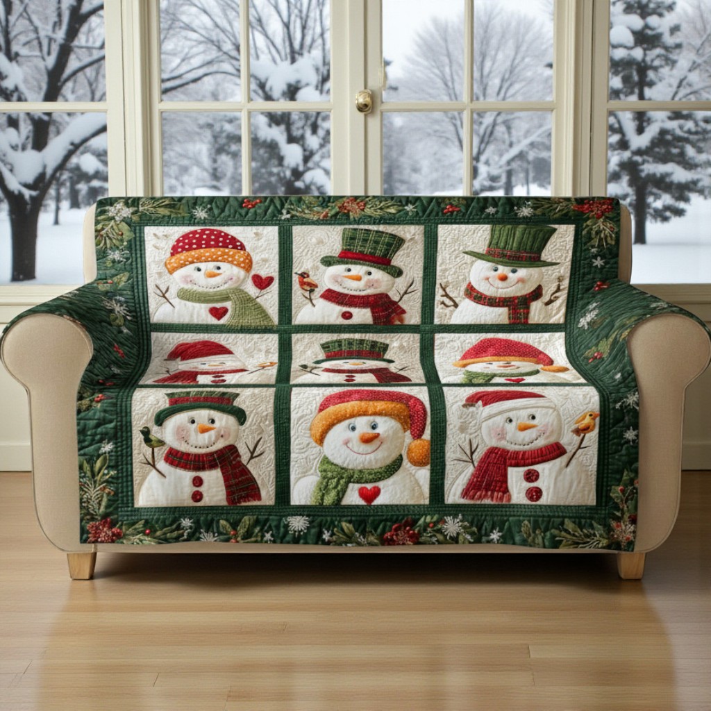 Snowman Christmas Quilted Sofa Cover QFHM5081103 - Image 3