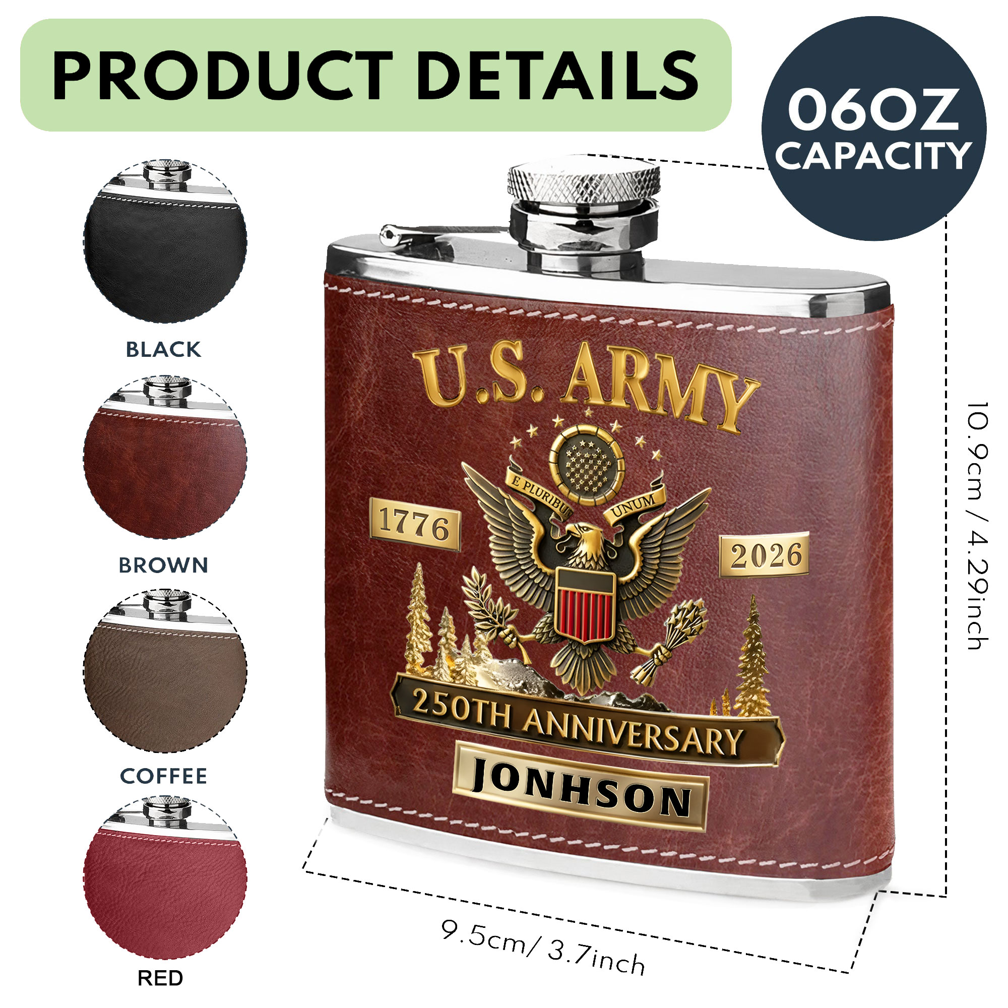 Custom 250th USA Watch Leather Flask THHH5311201 - Image 3